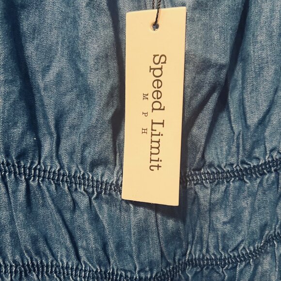 Speed Limit MPH-NWT-Denim/Jean Stretchy Rouching Waist Poet Sleeve-Ruffles-Small - Picture 11 of 16